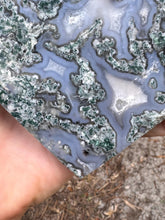 Load image into Gallery viewer, Stunning Moss Agate Heart statement piece on stand