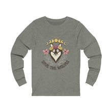 Load image into Gallery viewer, Save The Wolves Jersey Long Sleeve Shirt, Wolf T-shirts, Long Sleeve Wolf Tee
