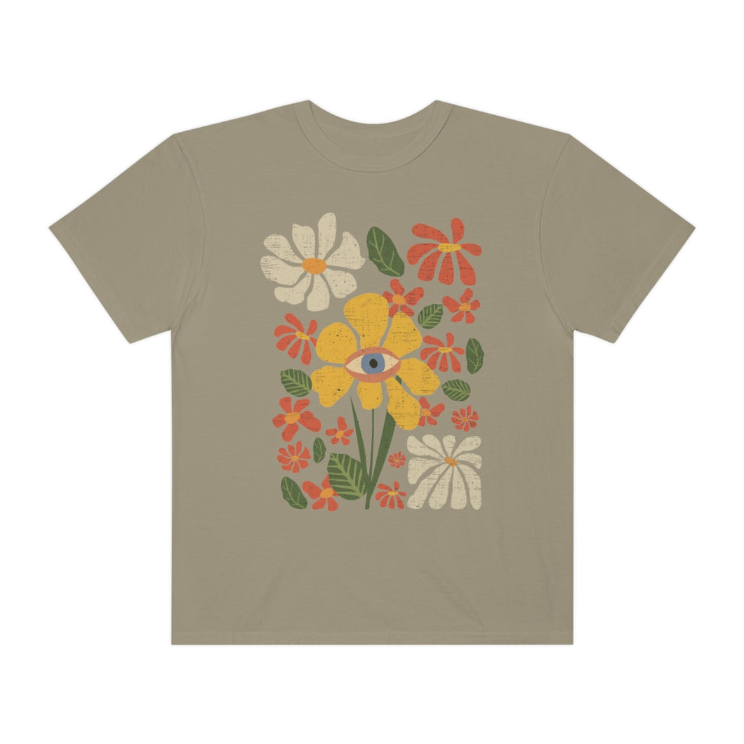 Grunge flower eye tee, 100% cotton t-shirt, Hippie t-shirts, Flower t-shirts