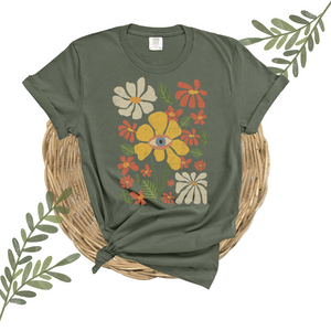 Grunge flower eye tee, 100% cotton t-shirt, Hippie t-shirts, Flower t-shirts