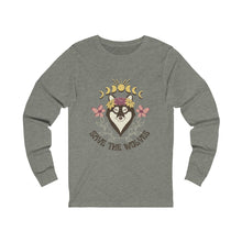 Load image into Gallery viewer, Save The Wolves Jersey Long Sleeve Shirt, Wolf T-shirts, Long Sleeve Wolf Tee
