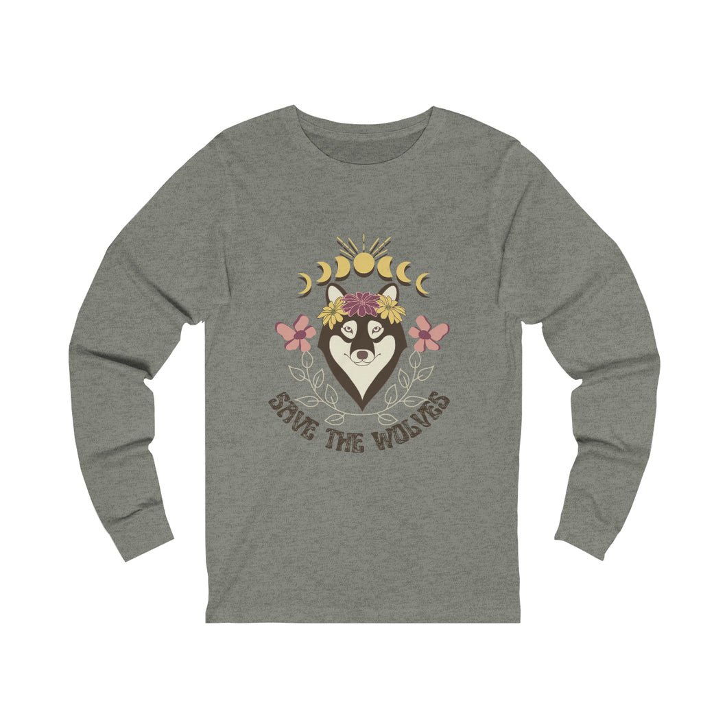 Save The Wolves Jersey Long Sleeve Shirt, Wolf T-shirts, Long Sleeve Wolf Tee