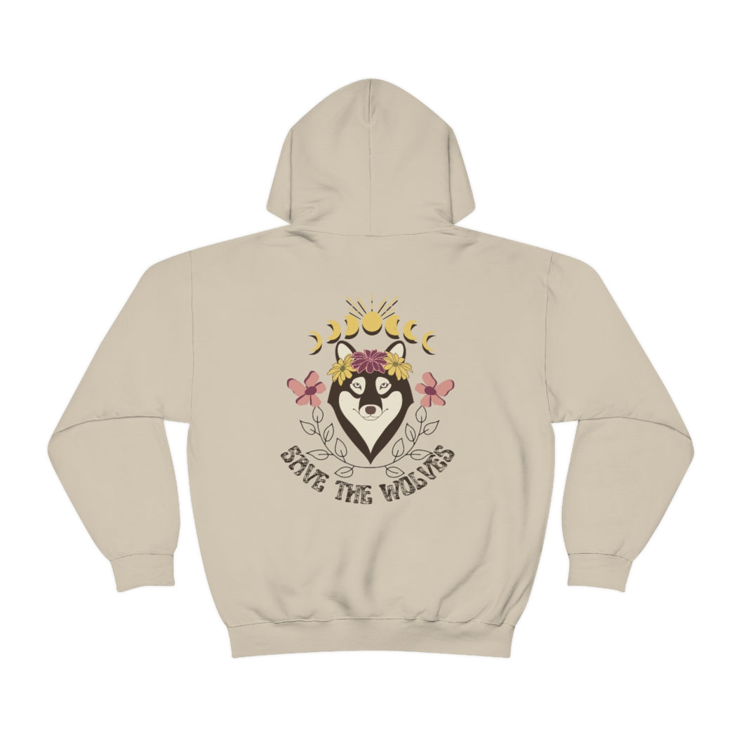 Save The Wolves Back Print Heavy Blend™ Hooded Sweatshirt