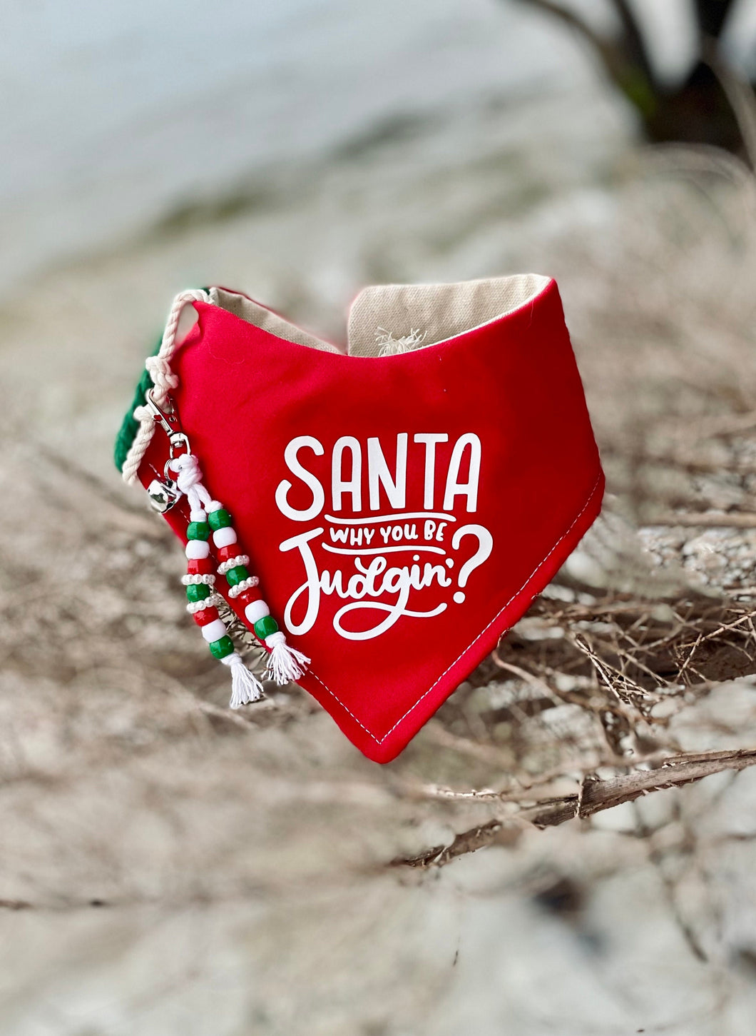 Santa, why you be judgin? Christmas dog & cat bandana