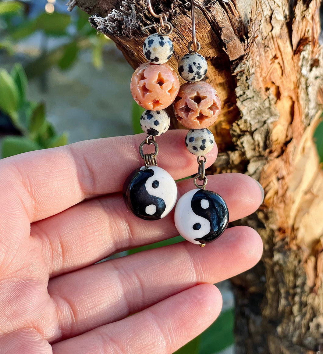 Yin Yang Dalmatian Jasper & Soap Stone Earrings